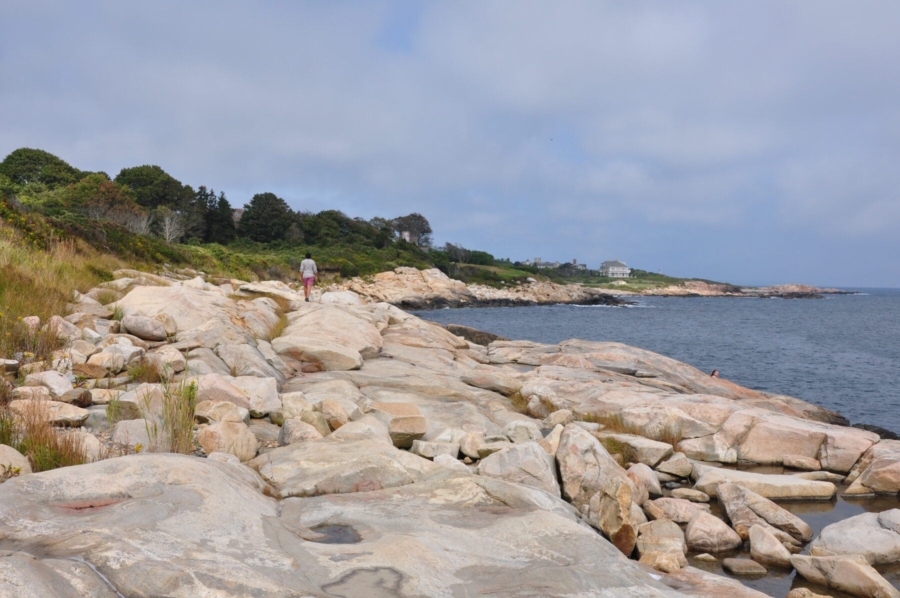 The rocky coastline of Black Point at Narragansett Bay in Rhode Island